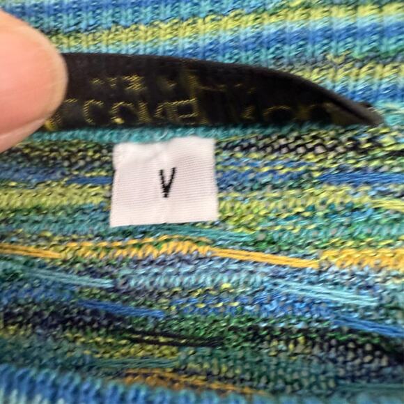 Kilgore Trout Italian Sweater Mens V XL Teal Geometric Striped Crew Granpacore - Picture 6 of 7